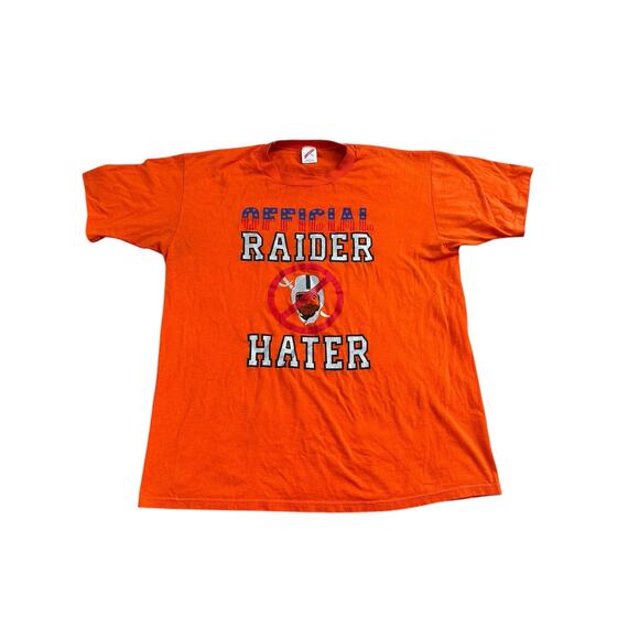 Vintage 80s 90s Official Raider Hater Mens XL Orange Single Stitch Shirt VTG - Picture 1 of 8